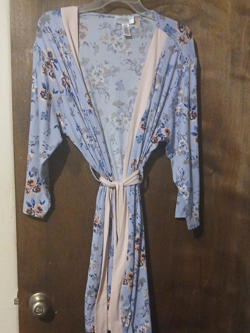 kathy ireland Blue Floral Robe with Blush Trim